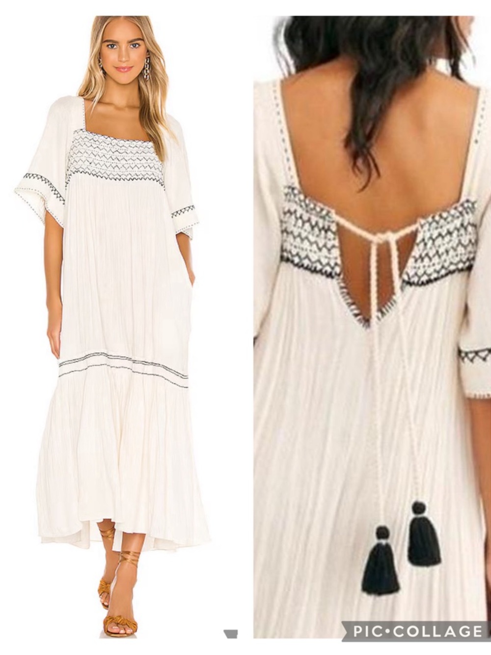 EUC Free People Ivory I Am The One Gauzy Embroidered Tassel Tie Back Maxi Dress